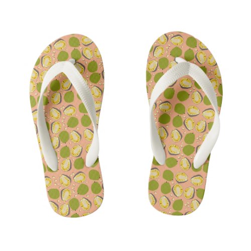 Tropical Summer Jackfruit Pattern _ Exotic Fruit Kids Flip Flops