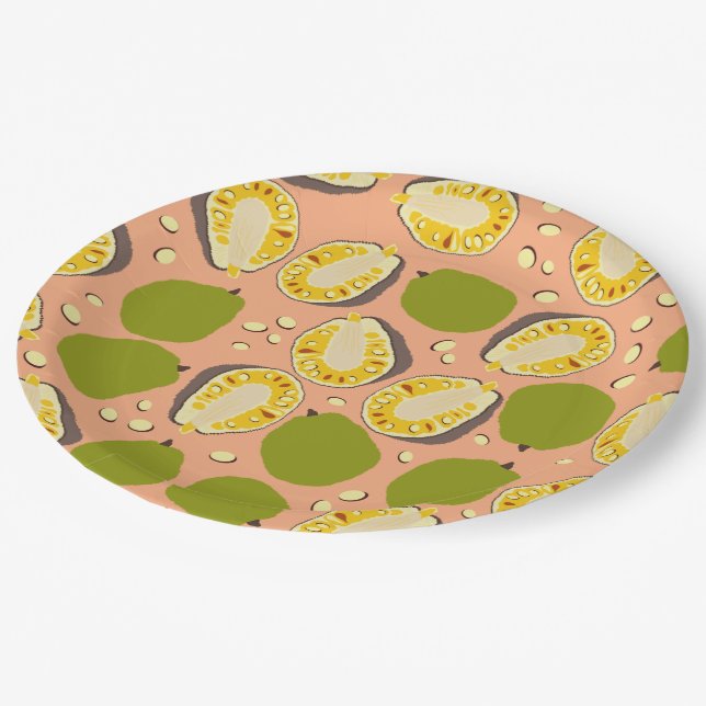 Tropical Summer Jackfruit Pattern - Exotic Fruit Paper Plates (Angled)