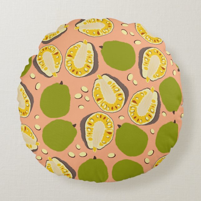 Tropical Summer Jackfruit Pattern - Exotic Fruit Round Pillow (Front)