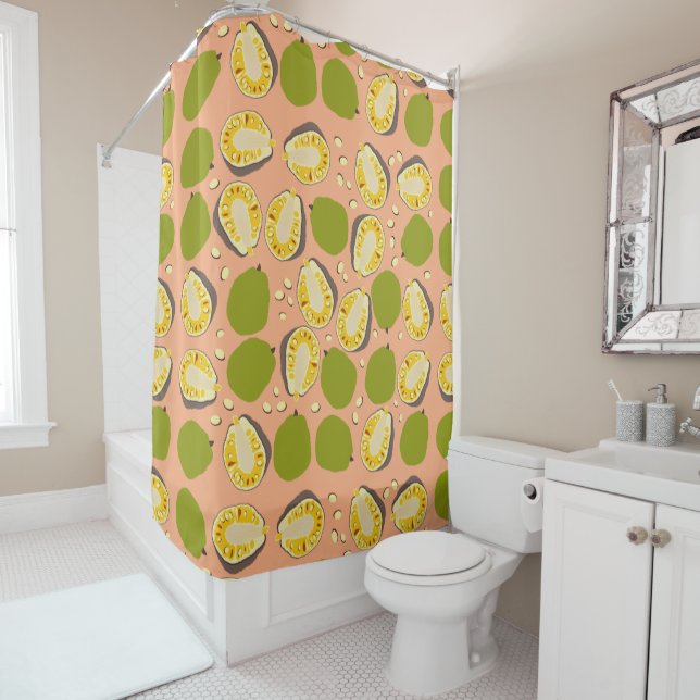 Tropical Summer Jackfruit Pattern - Exotic Fruit Shower Curtain (In Situ)