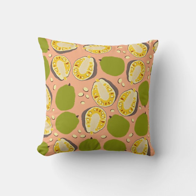 Tropical Summer Jackfruit Pattern - Exotic Fruit Throw Pillow (Front)