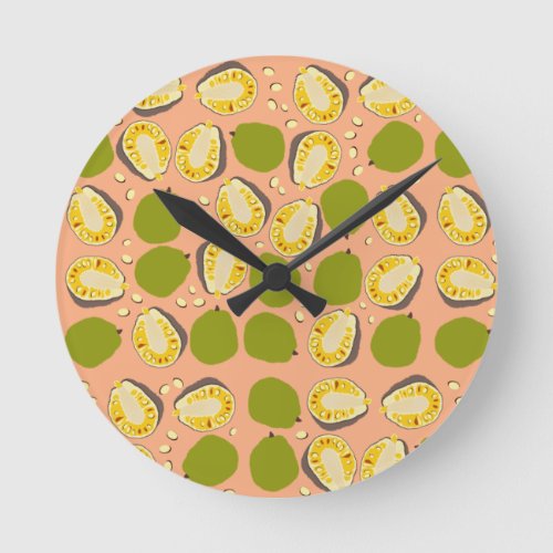 Tropical Summer Jackfruit Pattern _ Exotic Kitchen Round Clock