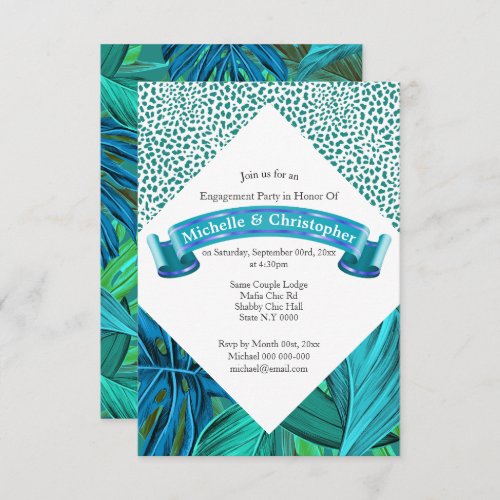 Tropical summer jungle animal print blue teal invitation