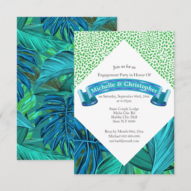 Tropical summer jungle animal print party invitation (Front/Back)