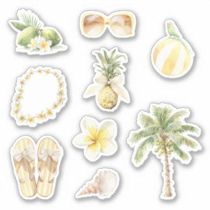 Tropical Summer Lei Palm Tree Pineapple Plumeria Sticker