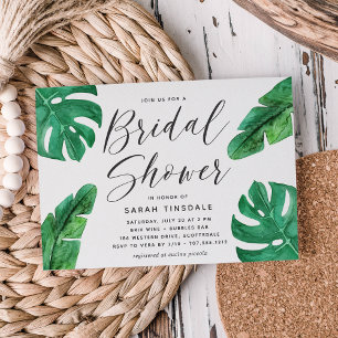 Tropical Summer Monstera Leaves Bridal Shower Invitation