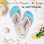 Tropical Summer Ocean Beach Bridal Shower Gifts Flip Flops<br><div class="desc">🌊 For the modern bride, there's nothing better than an unforgettable tropical beach bridal shower featuring personalized and customized gifts. From the shimmering turquoise ocean to the warm sand beneath your feet, it’s the perfect backdrop for a day full of fun activities, meaningful moments, and memories that will last a...</div>