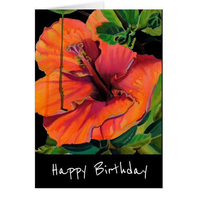 Tropical Summer orange hibiscus Cards (Front)