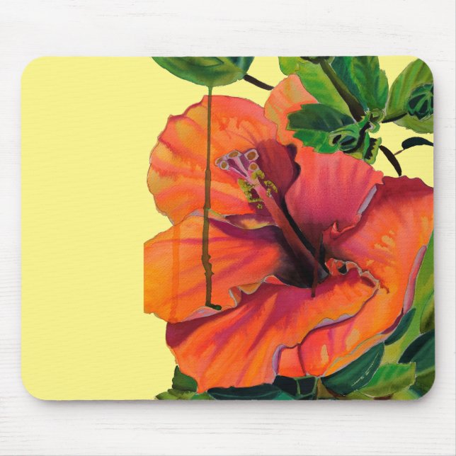 Tropical Summer orange hibiscus Mouse Pad (Front)