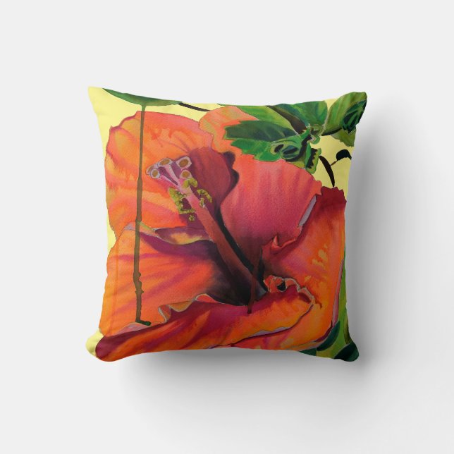 Tropical Summer orange hibiscus Throw Pillow (Front)