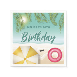 Tropical Summer Palm Leaves On Sand Beach Birthday Napkins