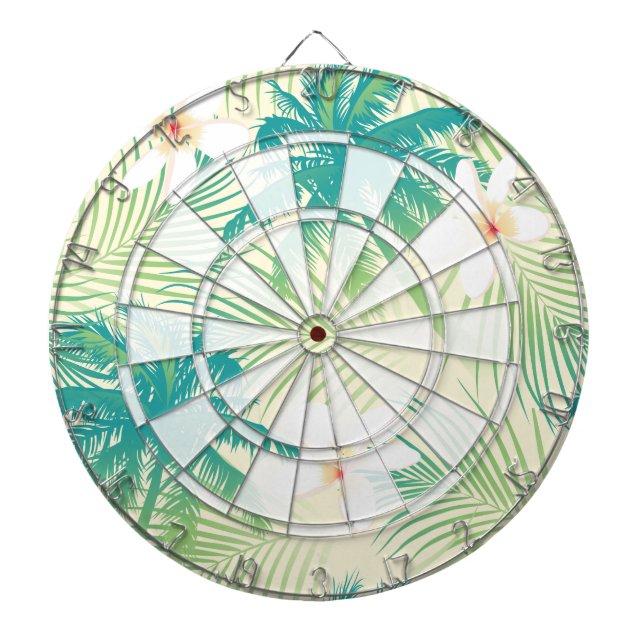 Tropical summer palm trees dartboard with darts (Front)