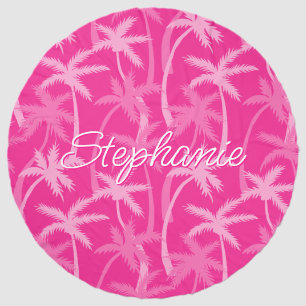 Tropical Summer Palm Trees Hot Pink Monogrammed Beach Towel