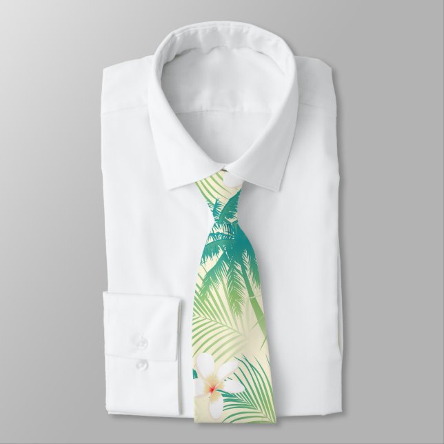 Tropical summer palm trees neck tie (Tied)