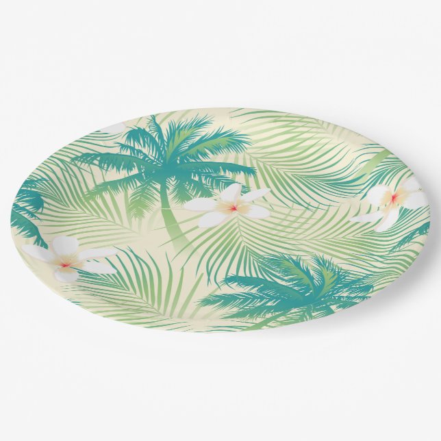 Tropical summer palm trees paper plates (Angled)