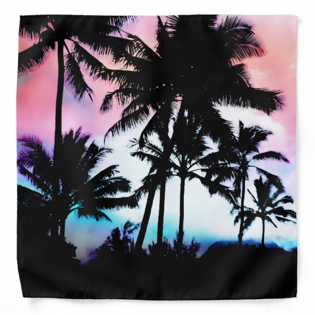 Tropical Summer Palm Trees Pink Blue Sunset Sky Bandana (Front)