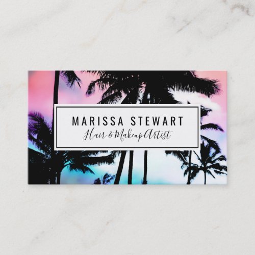 Tropical Summer Palm Trees Pink Blue Sunset Sky Business Card