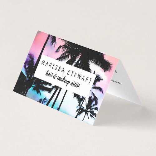 Tropical Summer Palm Trees Pink Blue Sunset Sky Business Card