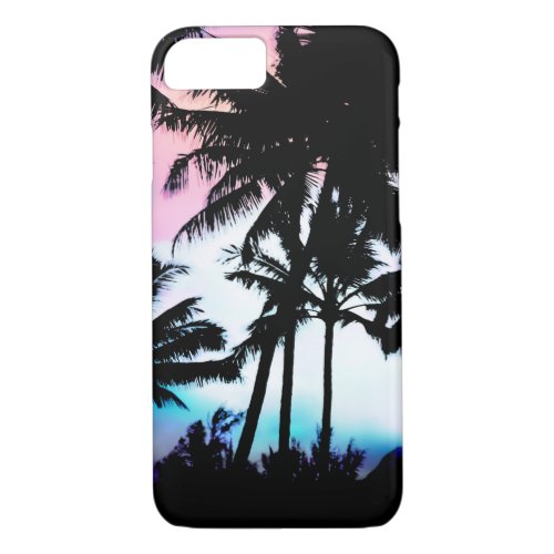Tropical Summer Palm Trees Pink Blue Sunset Sky iPhone 87 Case