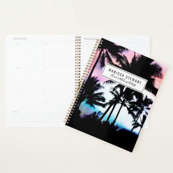 Tropical Summer Palm Trees Pink Blue Sunset Sky Planner by BlackStrawberry_Co at Zazzle