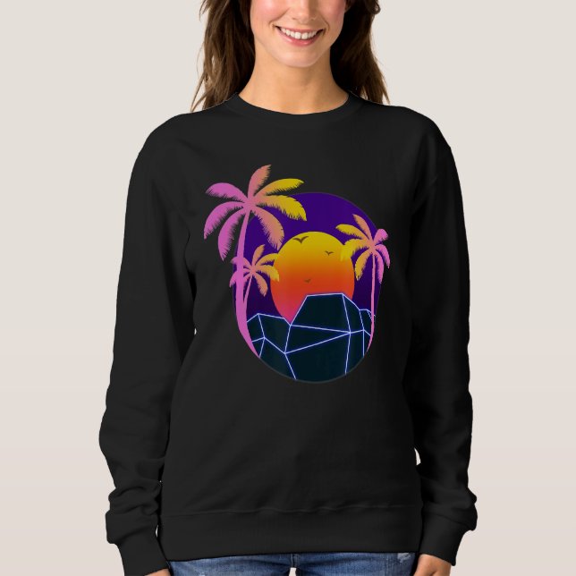 Tropical Summer Palm Trees Sunset Beach 90s Art Va Sweatshirt (Front)