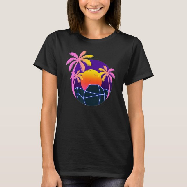 Tropical Summer Palm Trees Sunset Beach 90s Art Va T-Shirt (Front)