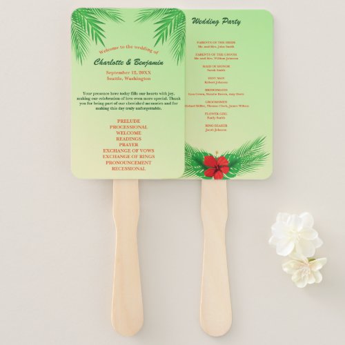 Tropical Summer Palm Wedding Program Hand Fan