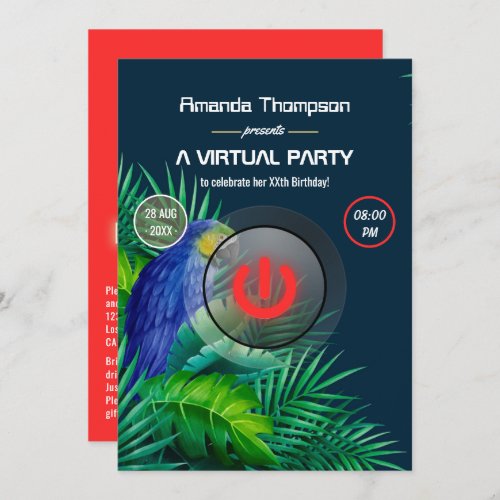 Tropical Summer Parrot Virtual Birthday Party Invitation