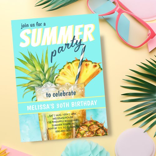 Tropical Summer Party Birthday Invitation