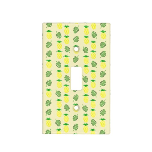Tropical Summer Pineapple and Palm Leaves Pattern Light Switch Cover (Front)