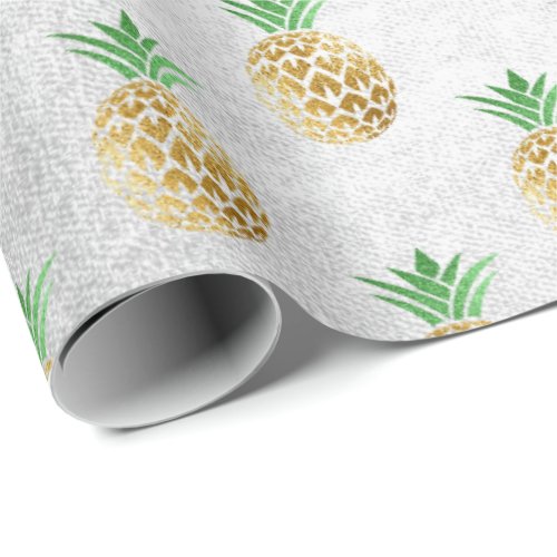 Tropical summer pineapple gold mint fruits gray wrapping paper