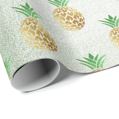 Tropical summer pineapple gold mint fruits pastel wrapping paper