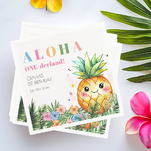 Tropical Summer Pineapple Kids 1st Birthday Party Napkins