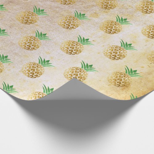 Tropical summer pineapple old gold mint fruits VIP Wrapping Paper