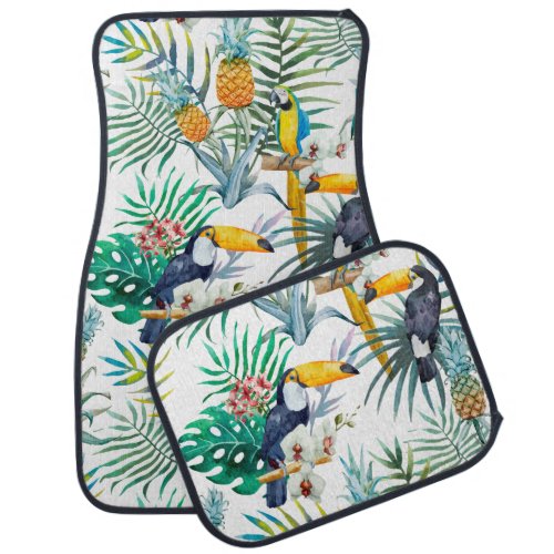 Tropical summer Pineapple Parrot Bird watercolor Car Floor Mat