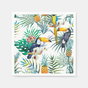Tropical summer Pineapple Parrot Bird watercolor Napkins
