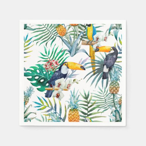 Tropical summer Pineapple Parrot Bird watercolor Napkins