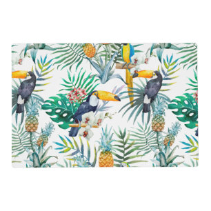 Tropical summer Pineapple Parrot Bird watercolor Placemat