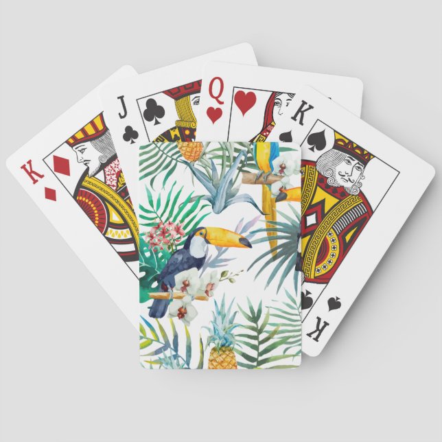 Tropical summer Pineapple Parrot Bird watercolor Poker Cards (Back)