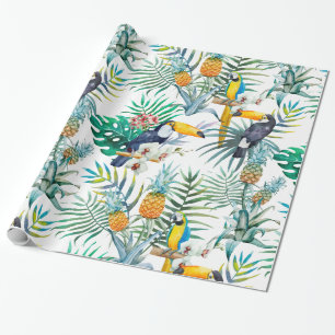 Tropical summer Pineapple Parrot Bird watercolor Wrapping Paper