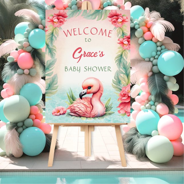 Tropical Summer Pink Flamingo Baby Shower Welcome Foam Board (Tropical Summer Pink Flamingo Baby Shower Welcome Foam Board)