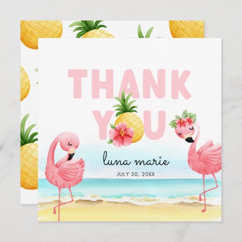 Tropical Summer Pink Flamingo Birthday Flat Thank You Card