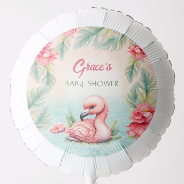 Tropical Summer Pink Flamingo Girl Baby Shower Balloon (Front)