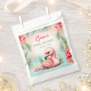 Tropical Summer Pink Flamingo Girl Baby Shower Favor Bag