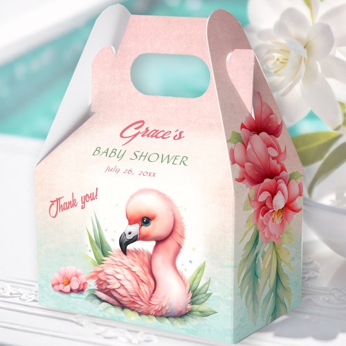 Tropical Summer Pink Flamingo Girl Baby Shower Favor Boxes