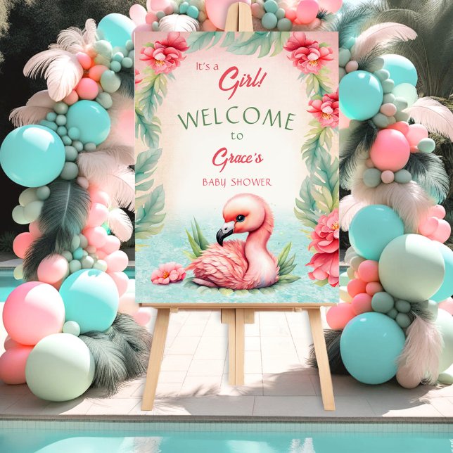 Tropical Summer Pink Flamingo Girl Baby Shower Foam Board (Tropical Summer Pink Flamingo Girl Baby Shower Foam Board)