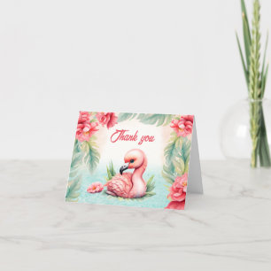 Tropical Summer Pink Flamingo Girl Baby Shower Letterpress Thank You Card