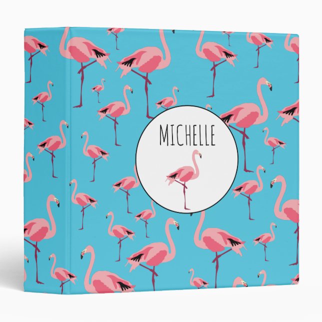 Tropical Summer Pink Flamingo Pattern 3 Ring Binder (Front/Spine)