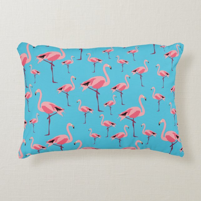 Tropical Summer Pink Flamingo Pattern Accent Pillow (Front)