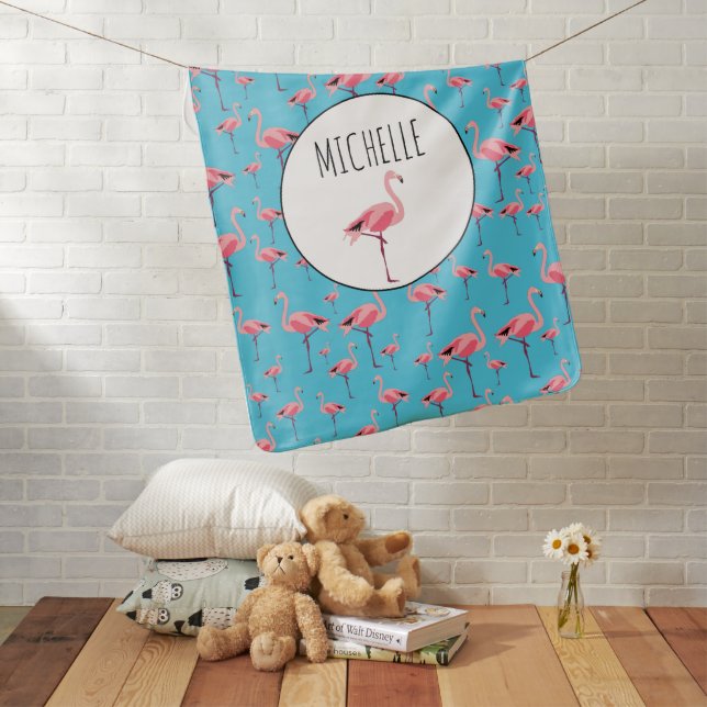 Tropical Summer Pink Flamingo Pattern Baby Blanket (In Situ)